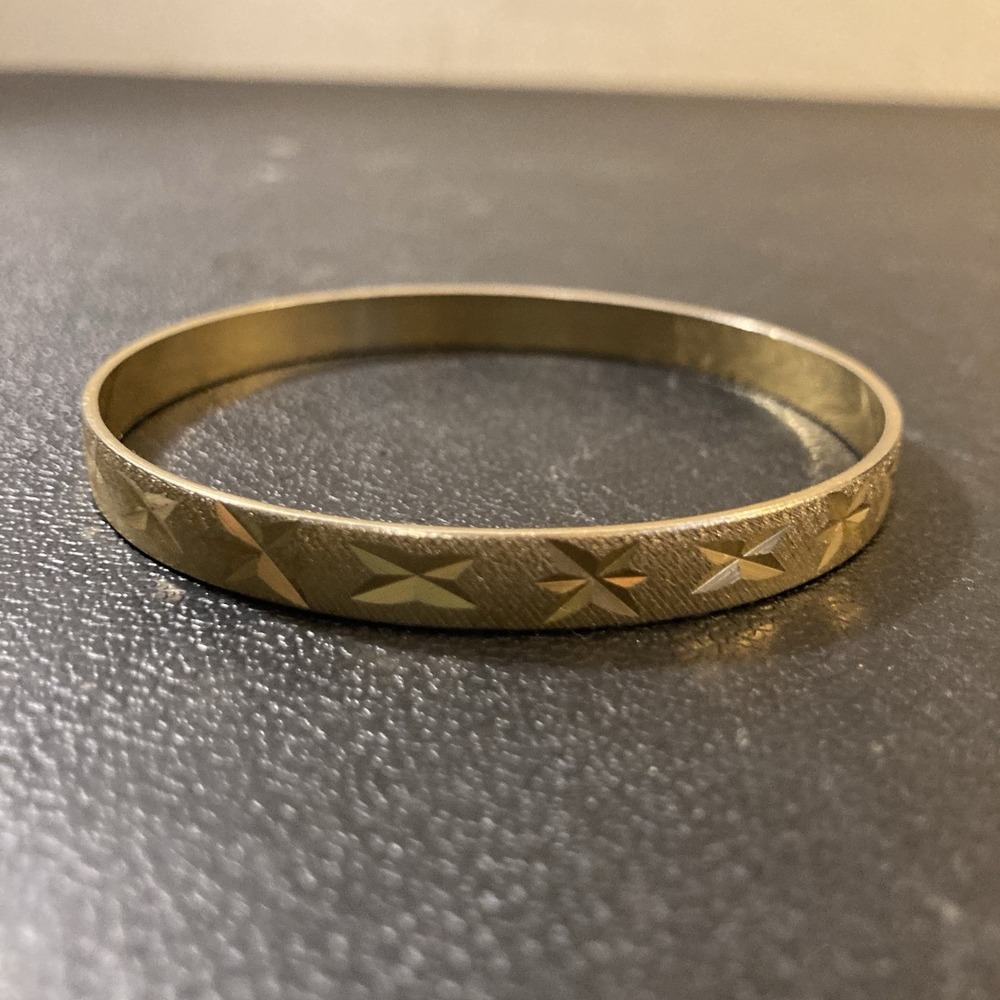 Gold Tone Art Deco Star Bangle Bracelet MCM Vintage‎ Costume Jewelry